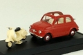 FIAT 500 Red open roof with VESPA scooter